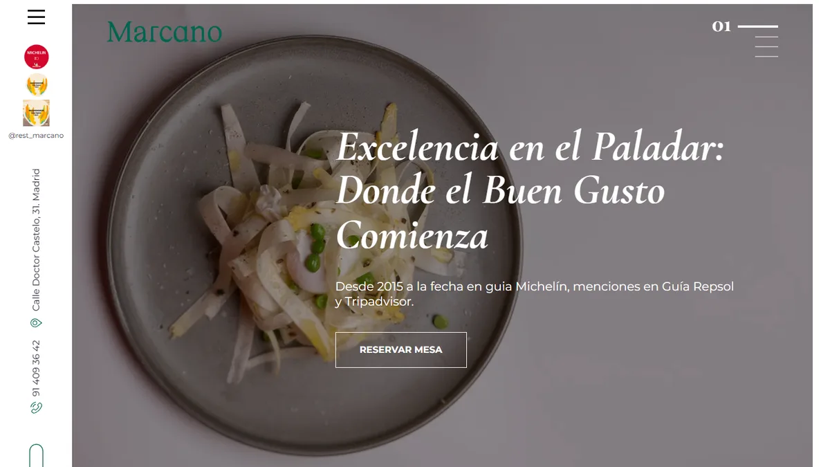 Captura del sitio de Restaurante Marcano, carta y vinos